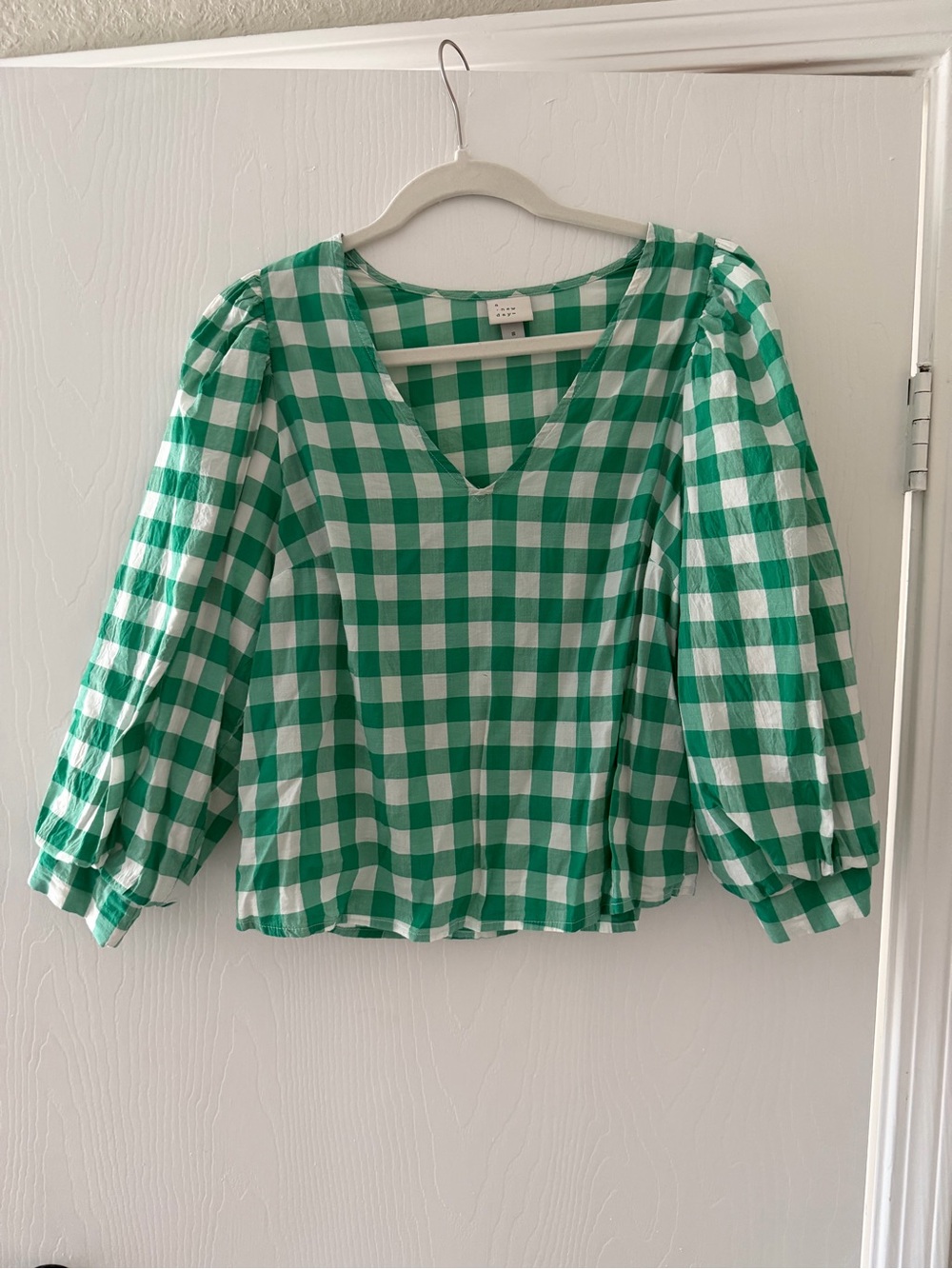 A New Day green gingham blouse size small